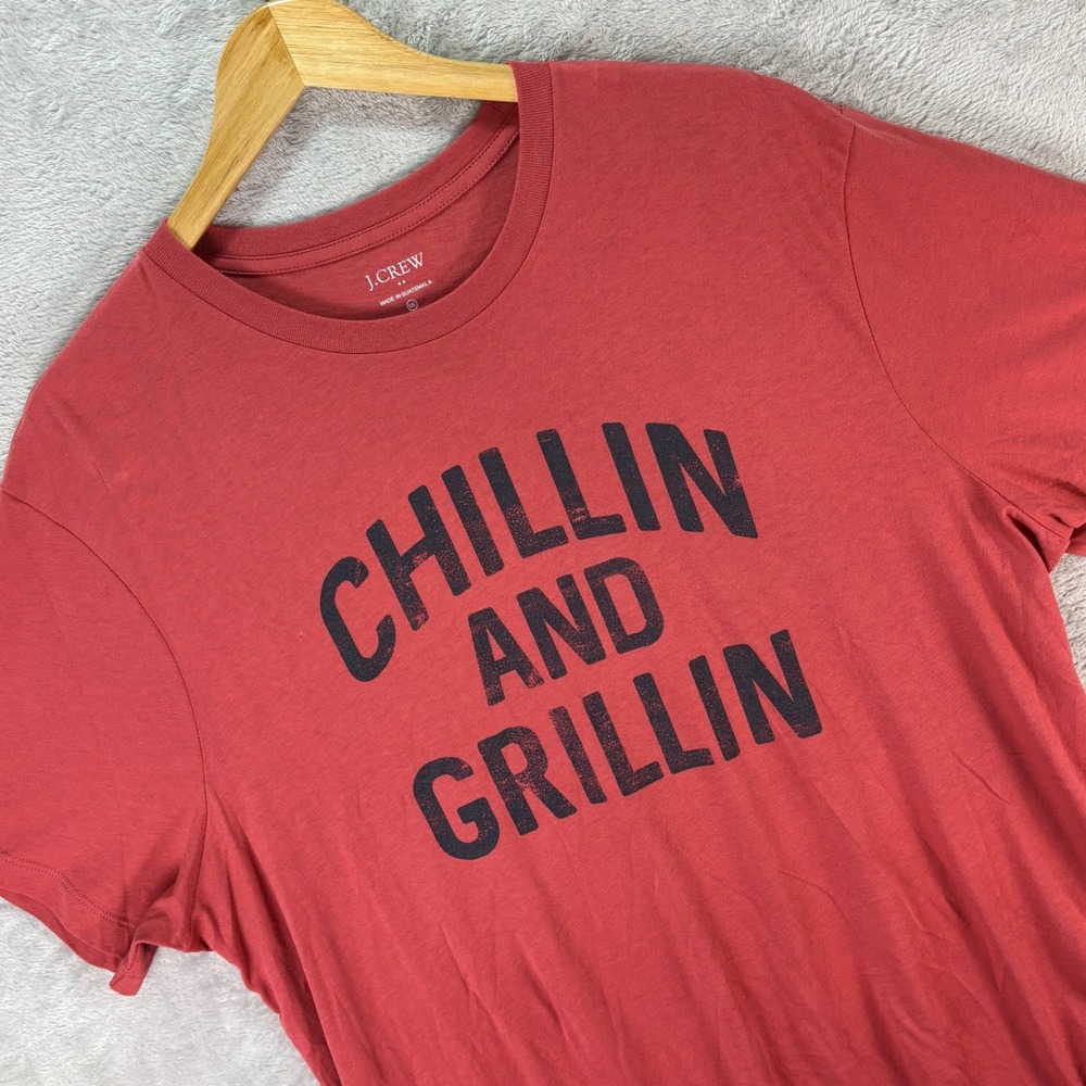J.Crew Men's Graphic‎ T-Shirt Red Chillin and Grillin BBQ Cotton Sz XXL NWT